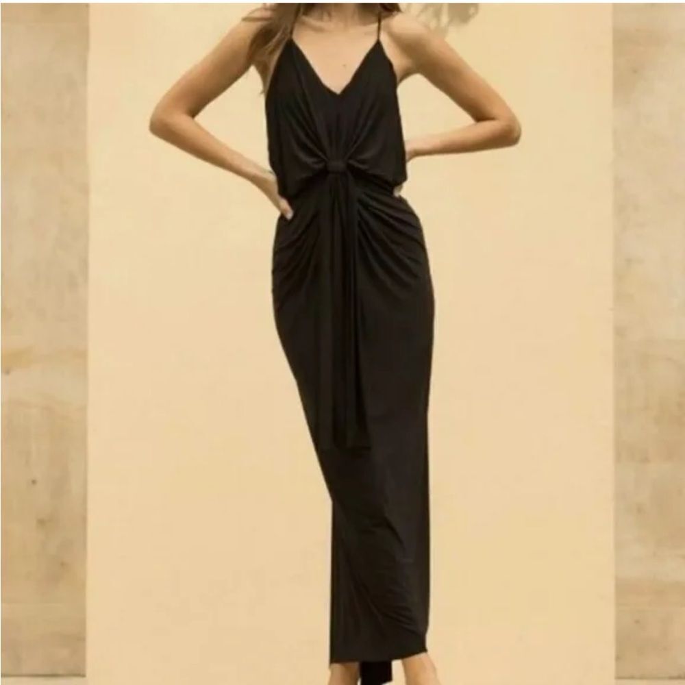 NWT MISA Los Angeles Womens Domino Maxi Spaghetti Strap Rouched Dress Black - M